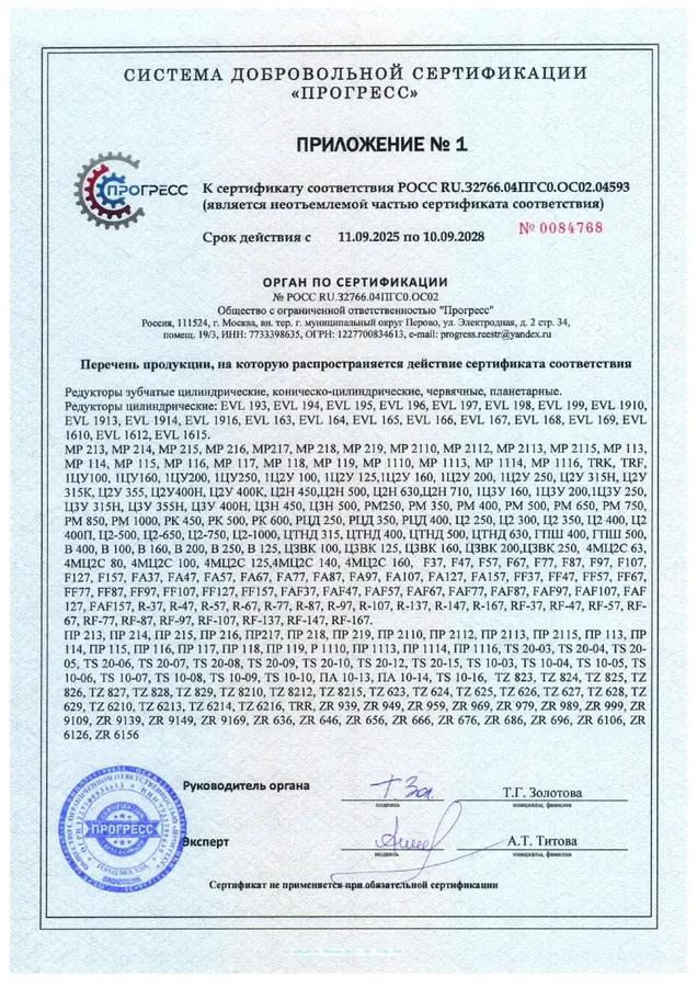 Приложение с перечнем сертифицированной продукции